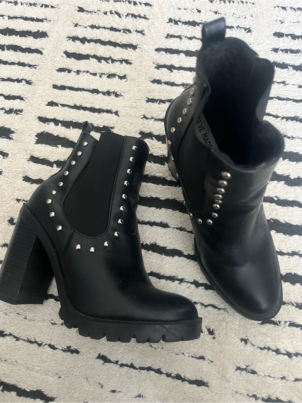 Steve Madden Black Studded Leather Platform Chelsea Booties